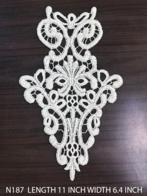 N187 cotton neck patch lace – dyeable export-quality design for ethnic and couture garments