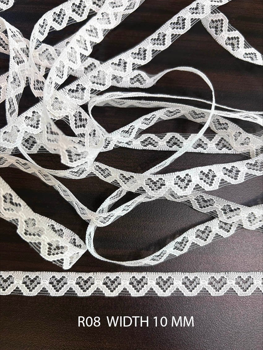 White Raschel Nylon Heart Shape Lace Trim 10 MM