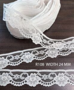 R108 Raschel dyeable fine lace fabric with delicate floral pattern and soft net base