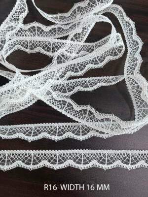 White Raschel Nylon Dyeable Knitted Lace Trim 16 MM