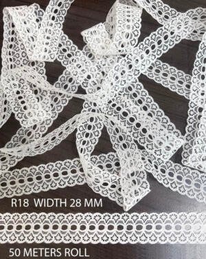 R18 raschel nylon dyeable lace trim 28 mm white decorative lace border roll