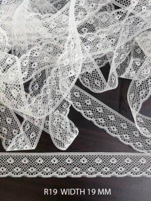 Raschel White Dyeable Nylon Knitted Lace Trim 19 MM