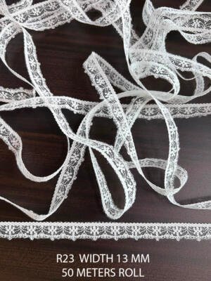 White Raschel Nylon Dyeable Knitted Lace Trim 13 MM