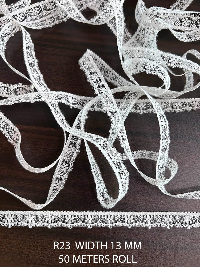 White Raschel Nylon Dyeable Knitted Lace Trim 13 MM