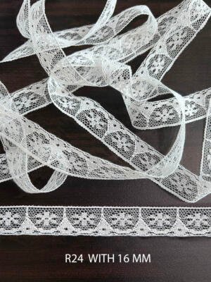 White Raschel Nylon Dyeable Knitted Lace Trim 16 MM