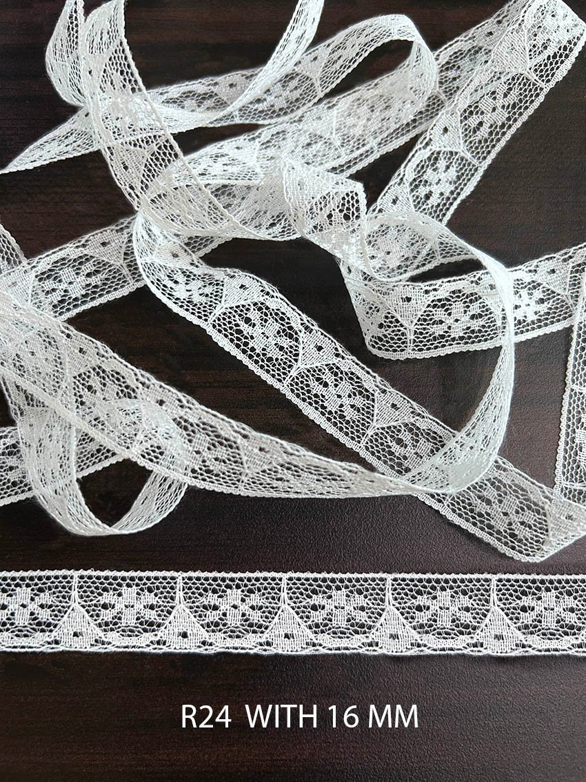 White Raschel Nylon Dyeable Knitted Lace Trim 16 MM
