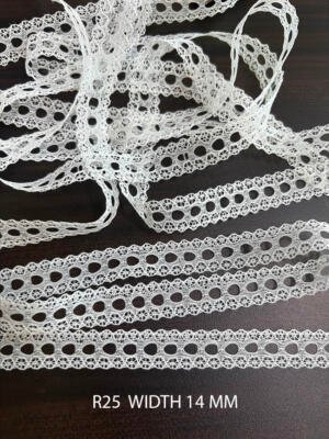 White Raschel Nylon Eyelet Ladder Lace Trim 14 MM