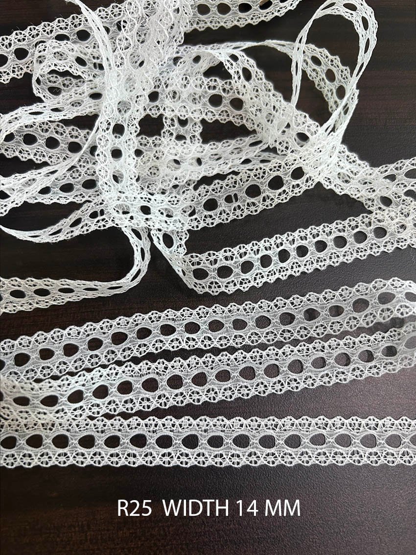 White Raschel Nylon Eyelet Ladder Lace Trim 14 MM