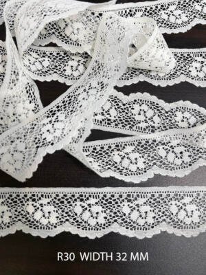 White Raschel Nylon Dyeable Knitted Lace Trim 32 MM