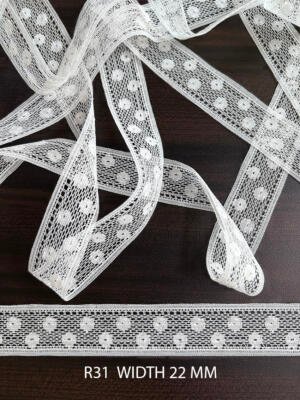 White Raschel Nylon Dyeable Lace Trim 22 MM