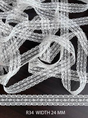 White Raschel Nylon Dyeable Knitted Lace Trim 24 MM