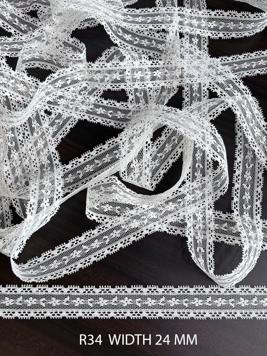 White Raschel Nylon Dyeable Knitted Lace Trim 24 MM