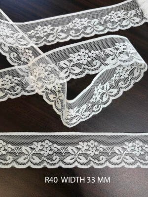 White Raschel Nylon Dyeable Knitted Lace Trim 33 MM