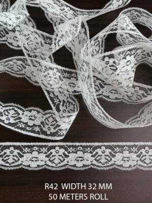 White Raschel Nylon Dyeable Knitted Lace Trim 32 MM