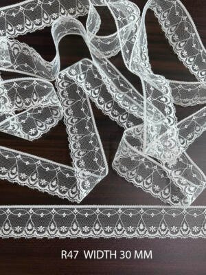 R47 White 30MM Raschel Knitted Nylon Lace Trim