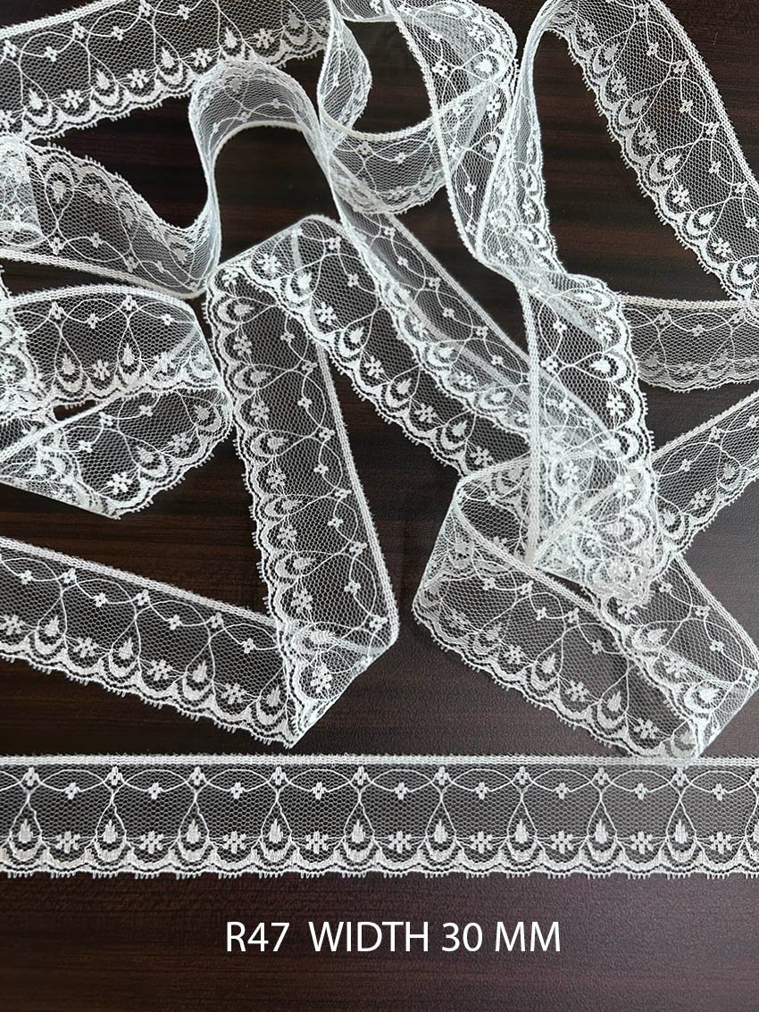 R47 White 30MM Raschel Knitted Nylon Lace Trim