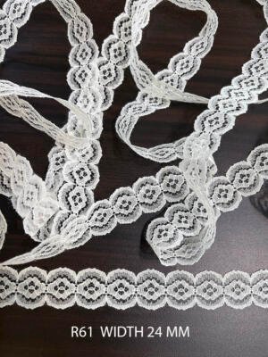 White Raschel Nylon Dyeable Knitted Lace Trim 24 MM