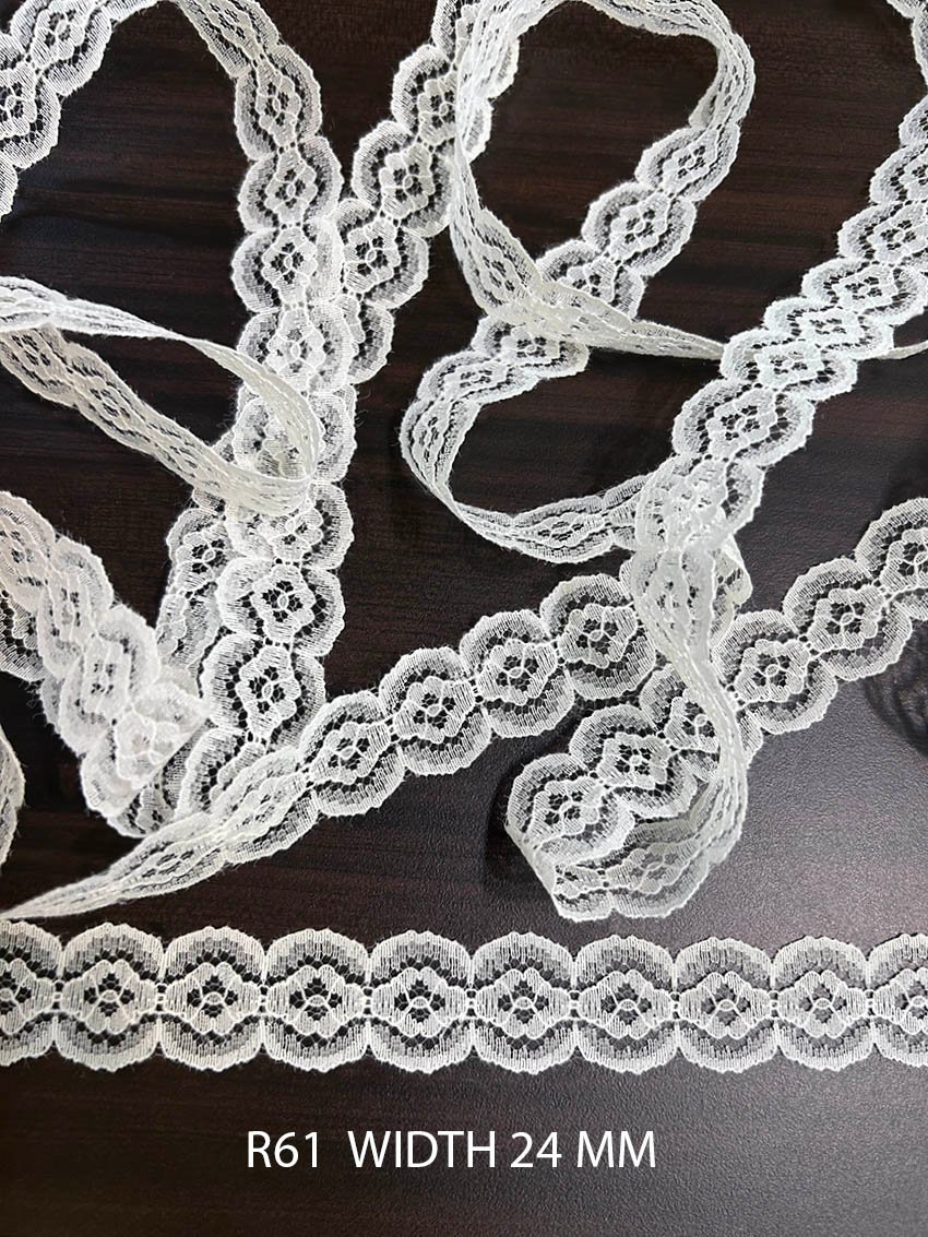 White Raschel Nylon Dyeable Knitted Lace Trim 24 MM