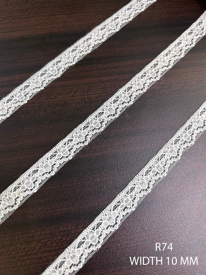Raschel White Dyeable Nylon Knitted Lace Trim 10 MM