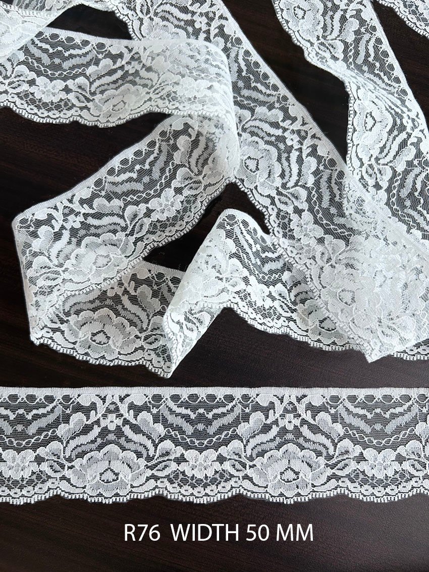 R76 White Raschel Nylon Lace 50 MM