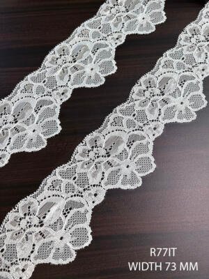 Soft Fine White Raschel Nylon Dyeable Lace Trim 73 MM