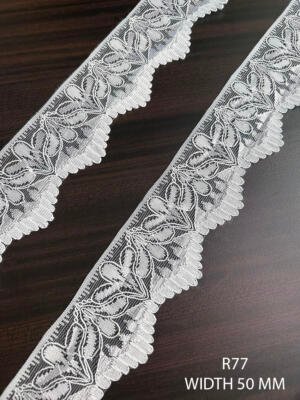 R77 White 50MM Raschel Knitted Nylon Lace Trim
