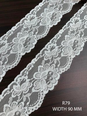 White Raschel Nylon Dyeable Knitted Lace Trim 90 MM