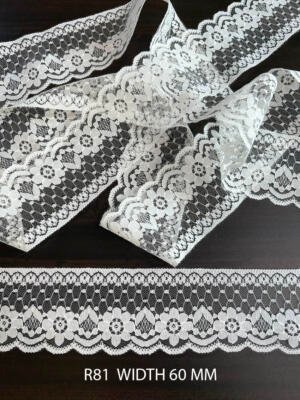 White Raschel Nylon Dyeable Knitted Lace Trim 60 MM