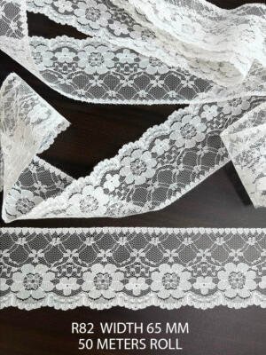 White Raschel Nylon Dyeable Knitted Lace Trim 65 MM