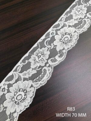 Raschel White Dyeable Nylon Knitted Lace Trim 70 MM