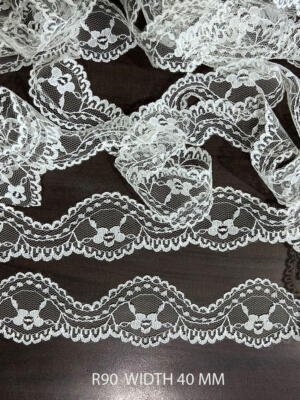 White Raschel Nylon Dyeable Knitted Lace Trim 40 MM
