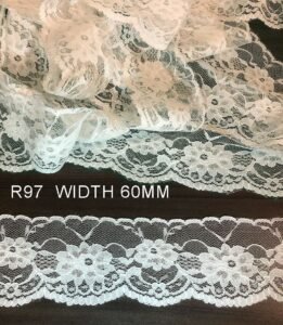 R97 Raschel nylon fine lace with intricate floral design for couture garments and boutique trims