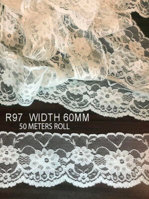 R97 Raschel nylon fine lace with intricate floral design for couture garments and boutique trims