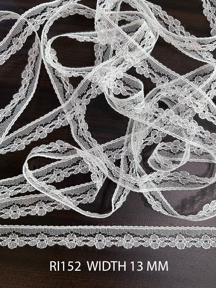 RI152 Fine White Nylon Raschel Picot Edge Lace 13 MM