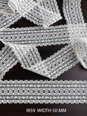 White Raschel Nylon Dyeable Knitted Lace Trim 50 MM