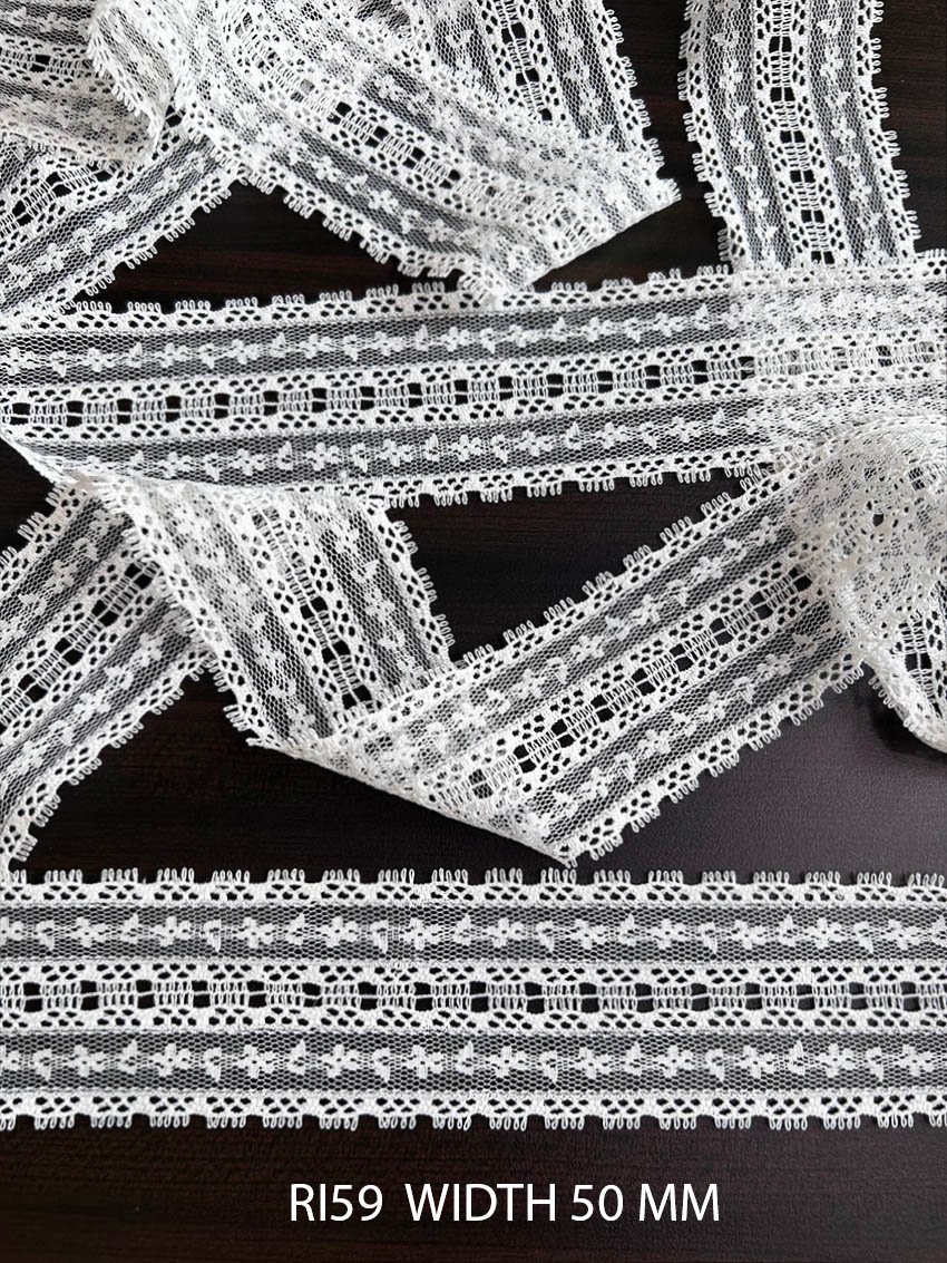White Raschel Nylon Dyeable Knitted Lace Trim 50 MM