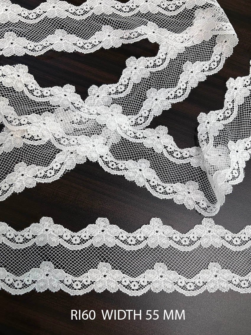 White Raschel Nylon Dyeable Knitted Lace Trim 55 MM