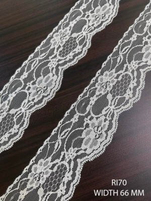 Raschel White Dyeable Nylon Knitted Lace Trim 66 MM