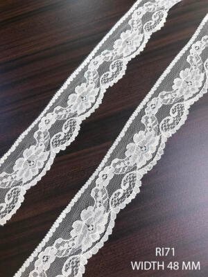 RI71 Raschel White Dyeable Nylon Knitted Lace Trim 48 MM