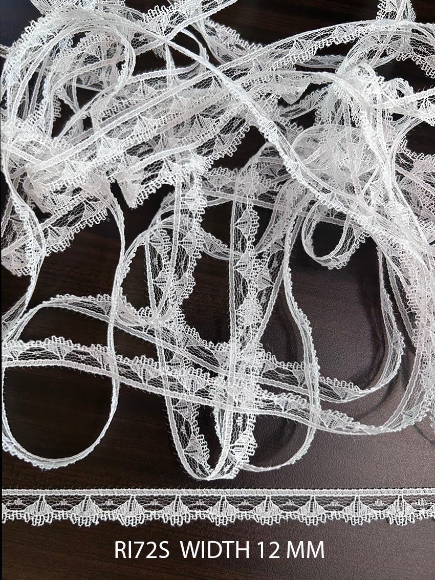 RI72S White 12MM Raschel Knitted Nylon Lace Trim