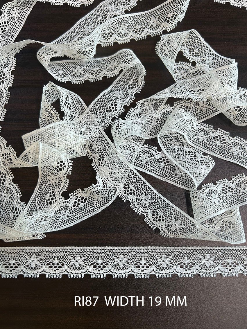 RI87 Fine White Raschel Nylon Picot Edge Lace 19 MM