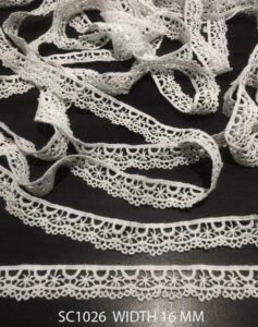 SC1026 cotton GPO chemical lace – dyeable export-quality trim with intricate floral detailing