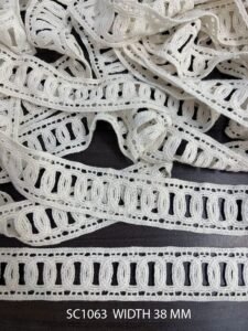 chemical laces sc1063 cotton ready for dye width 38 mm price per meter dyeable export quality