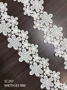 SC297 – Chemical Laces – POLY MILK SILK WHITE WIDTH 83 MM PRICE PER METER EXPORT QUALITY