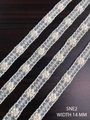 SNE2 14 mm fine floral net lace with delicate raised flower embroidery