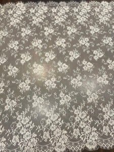 Close-up of FRE38 eyelash Chantilly lace fabric showing intricate floral weave and soft eyelash edge