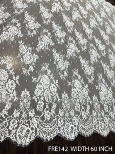 FRE142 dyeable Chantilly lace fabric 60 inch wide – floral pattern lace roll for bridal and couture
