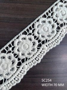 SC254 – Chemical Laces – COTTON READY FOR DYE WIDTH 70 MM PRICE PER METER DYEABLE EXPORT QUALITY