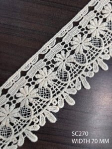 SC270 – Chemical Laces – COTTON READY FOR DYE WIDTH 70 MM PRICE PER METER DYEABLE EXPORT QUALITY