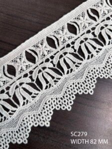 SC279 – Chemical Laces – COTTON READY FOR DYE WIDTH 82 MM PRICE PER METER DYEABLE EXPORT QUALITY